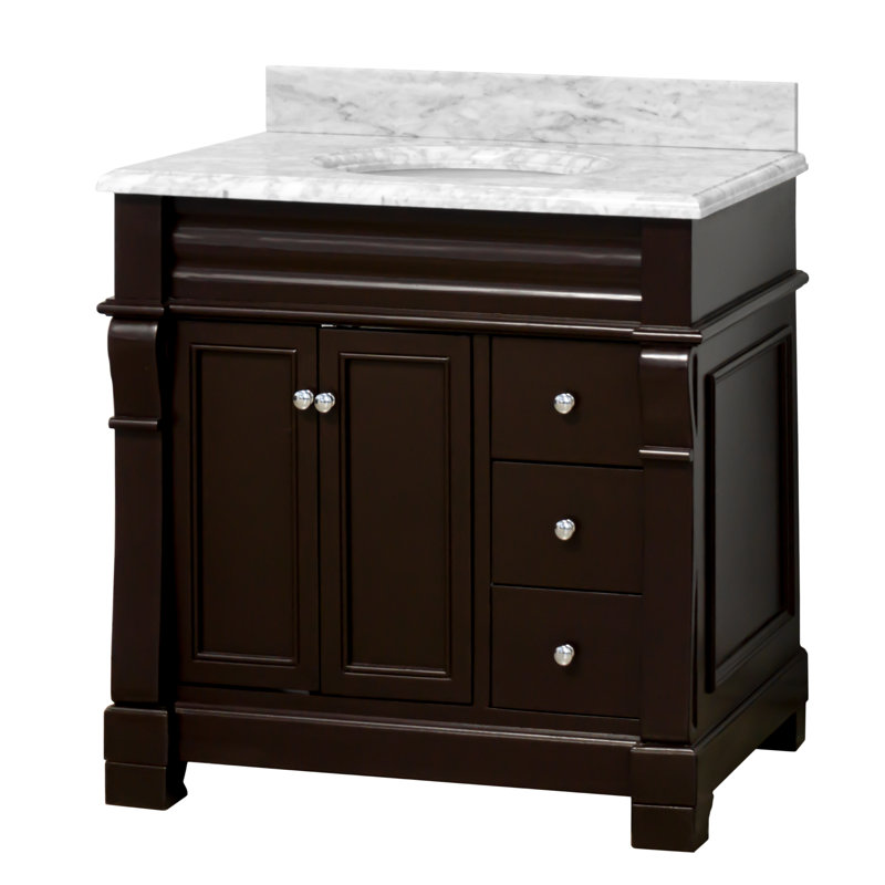 Ensemble de meuble-lavabo simple pour la salle de bain Flo, Chocolat, Marbre de Carrare