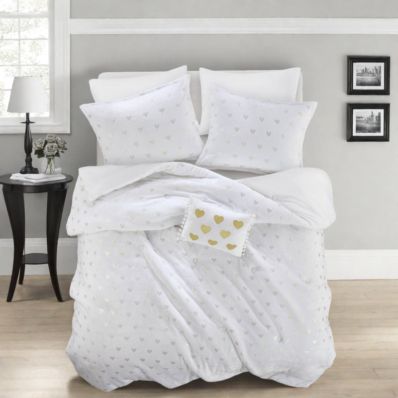 Ensembles de literie confort moelleux, conception hypoallergénique blanche / dorée pour la maison