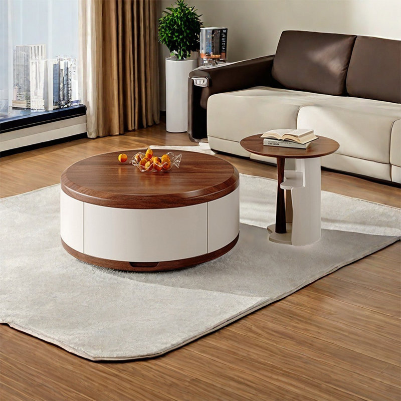 Table basse ronde de style ancien salon, H 11,8 po x l 35,4 po x P 35,4 po	
