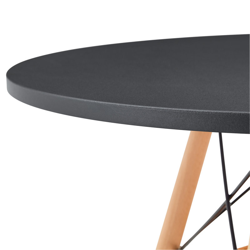Table de salle à manger circulaire de 31,5 pouces de diamètre, plateau en panneau de fibres à densité moyenne noir, pieds en bois massif, avec structure de panier de rangement suspendue. Une table basse décontractée pouvant accueillir de 2 à 4 personnes.