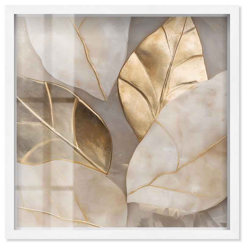 Golden Cascades Shadowbox Print Elegant Nature Art by Art Remedy, 21" H x 21" W, White