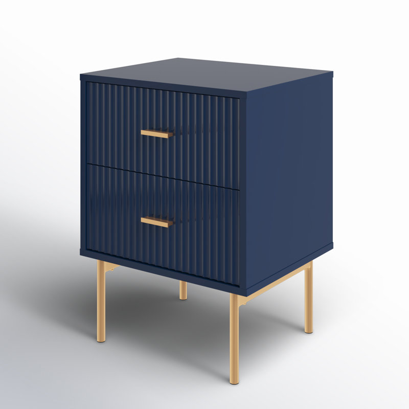 Baran Modern 20''W 2-Drawer End Table with Charging Station (Set of 2), Navy