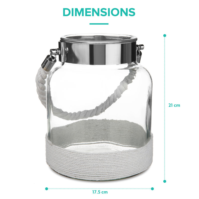 21 cm H Glass Tabletop Lantern Holder with Candle Included, White