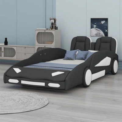 Race Car-Shaped Platform Bed With Wheels