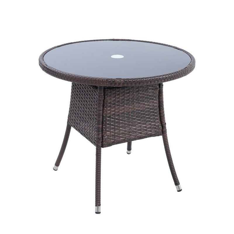 Northup Round Metal Outdoor Dining Table With Umbrella Hole , 80cm cm W 80cm cm D, Brown