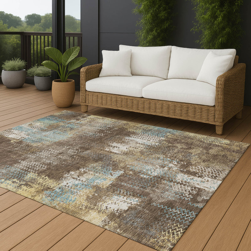 Machine Washable Indoor/Outdoor Chantille ACN2790 Abstract Rug, 9' x 12', Brown