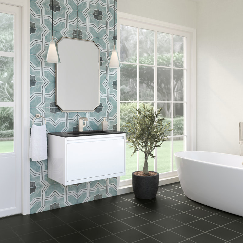 Mantova 31.5'' W Single Vanity, Glossy White, 31.5'' W, Charcoal Black