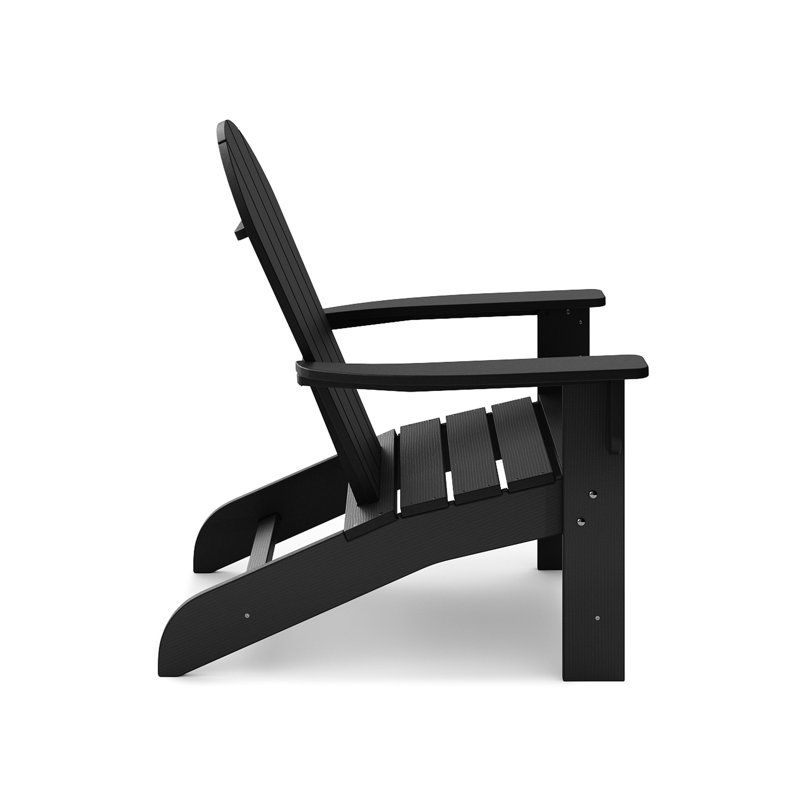 Chaise noire en bois massif, ergonomique pour l'extérieur. Poids : 17,6 kg. Installation professionnelle incluse. Parfait pour décorer votre terrasse.