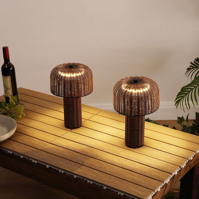 Mia 10" Modern Scandinavian Indoor/Outdoor Faux Wicker Rechargeable/Cordless Dimmable Integrated LED Table Lamp
