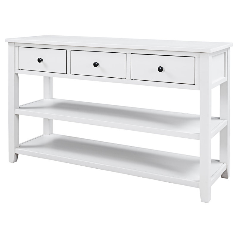 Console avec tablettes ouvertes, Blanc antique, Blanc antique