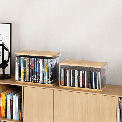 2Pack Stackable Wood Acrylic CD Holder Desk Rack Organizer Holds Up To 60 CD Jewel Cases Media Storage Rack For Movie, Video Games Collections