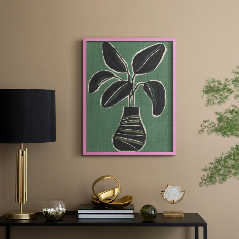 «Jade Pots Palm I», reproduction encadrée - bois massif, H 15 po x l 12 po, Rose