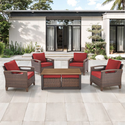 Arundel 7-Pieces Outdoor Patio Wicker Furniture Conversation Set With Coffee Table