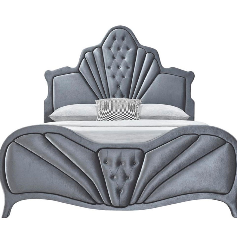 Grand lit en velours gris Dante