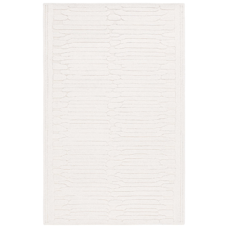 Tapis ivoire en laine / coton touffeté à la main Elona, Rectangulaire 3 pi x 5 pi