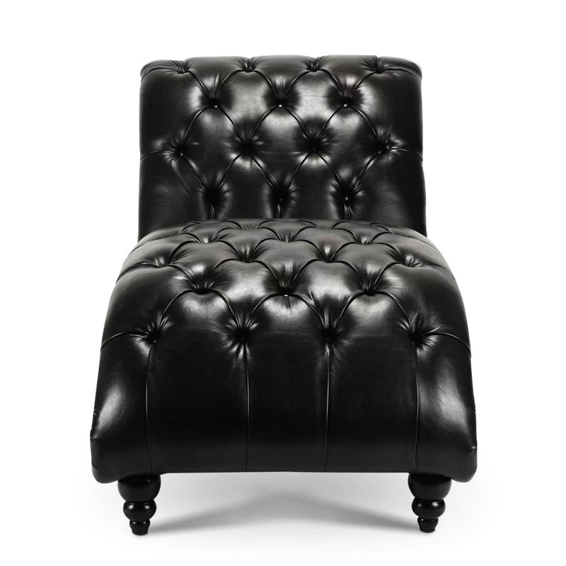 Chaise longue de style moderne avec une profondeur de siège de 44,09 po et une structure en bois massif de qualité, Black 