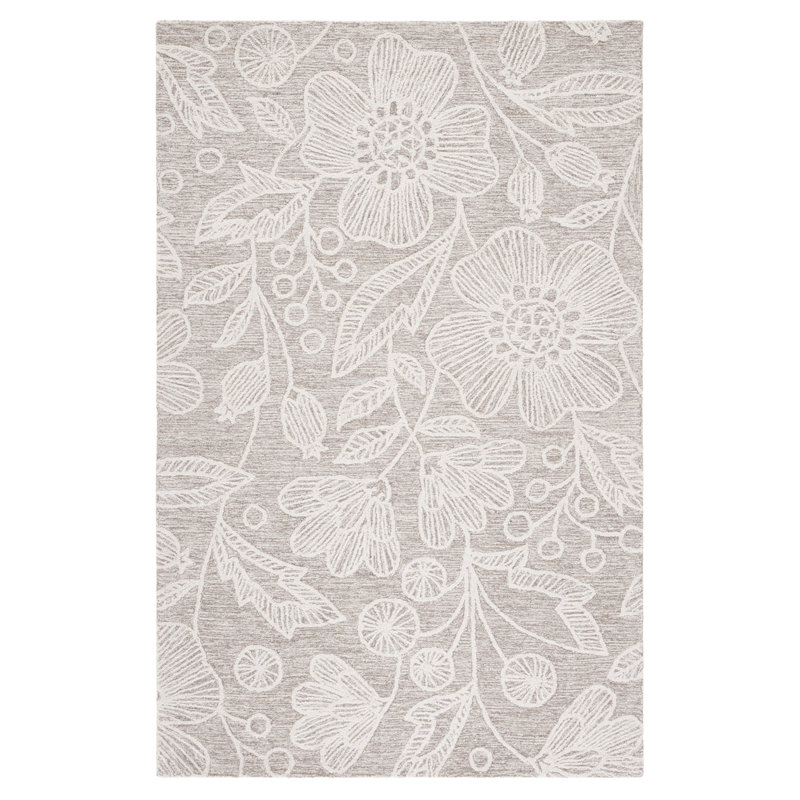 Tapis floral en laine touffeté à la main Jardin, Rectangle 4 pi x 6 pi