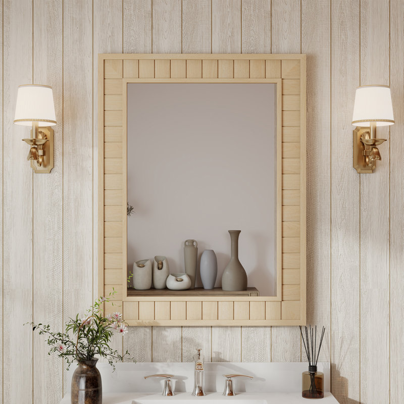 Miroir décoratif rectangulaire imperméable pour salle de bain, Chêne naturel nordique