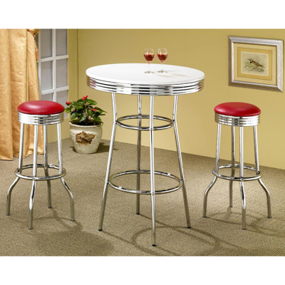 Red Bar Stool (2) - Retro Design With Cushion For Dining Of 2 Stools 1950s Diner Shine