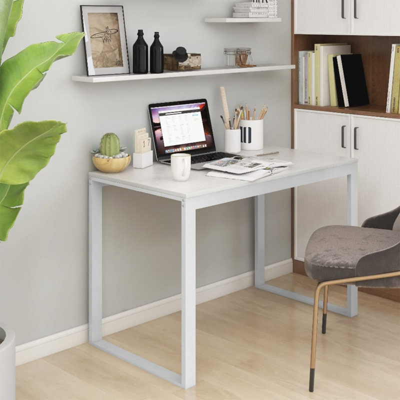 Abdalmalak Solid Wood Top Writing Desk, White