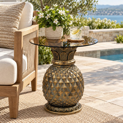 Table d'appoint ananas 23 po avec plateau en verre