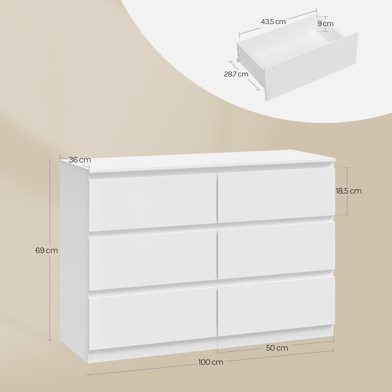 100 cm W Chest of 6 Drawers