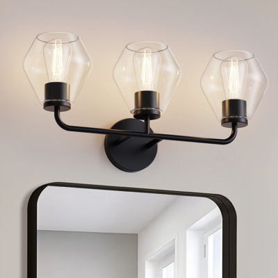 Alcide Modern 3-Light Black Vanity Light With Pear-Shaped Glass Shades