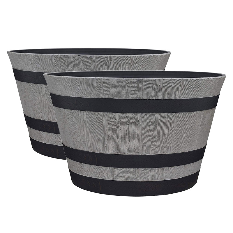 HDR-055457 Jardinière en tonneau de whisky en résine, gris (paquet de 2)