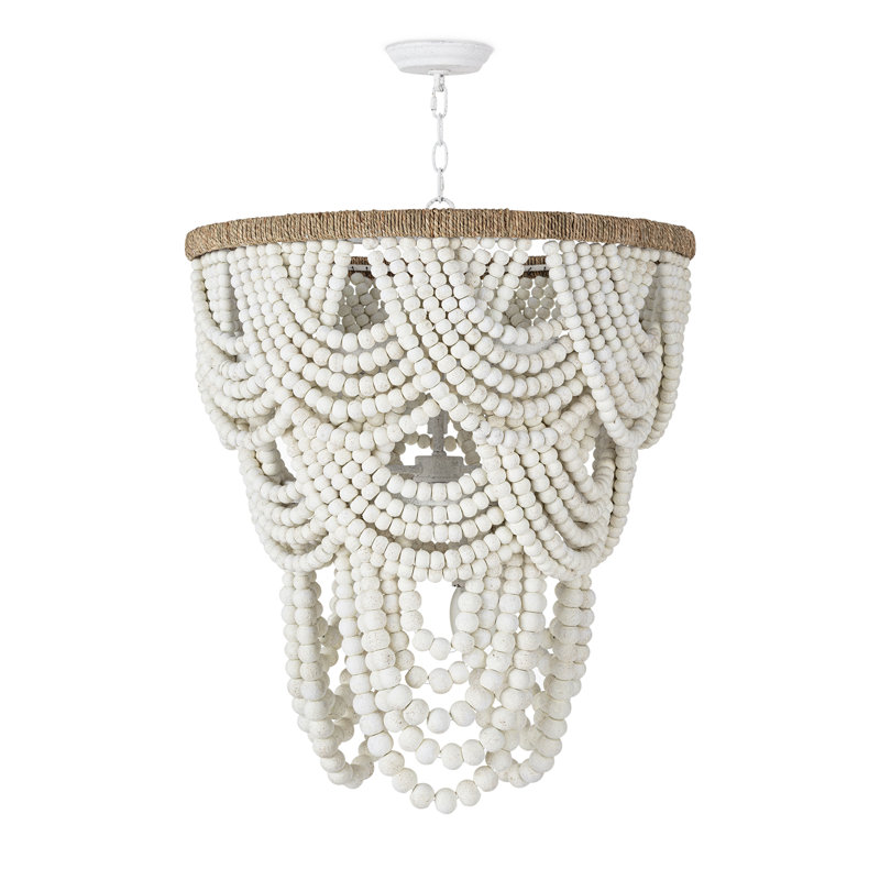 Lustre en perles de bois Ombre, Blanc