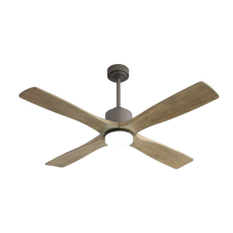 Ventilateur de plafond 4 pales en bois massif avec ensemble d'éclairage Dc Motor, Gris, 48 po de largeur, Argent