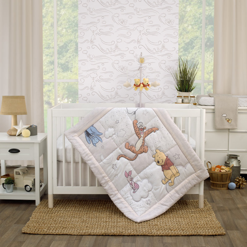 NoJo Disney Winnie the Pooh - Blustery Day Clouds with Piglet, Tigger and Eeyore 3 Piece Nursery Crib Bedding Set 