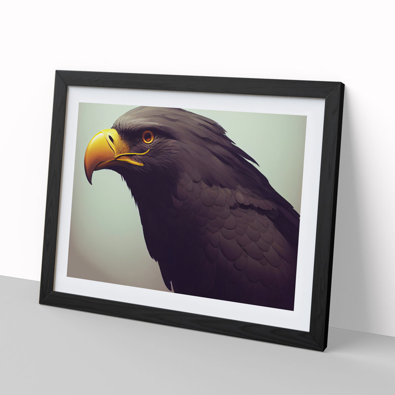 Impactful Eagle Bird - Single Picture Frame Print, 46cm H x 64cm W x 2cm D, Black