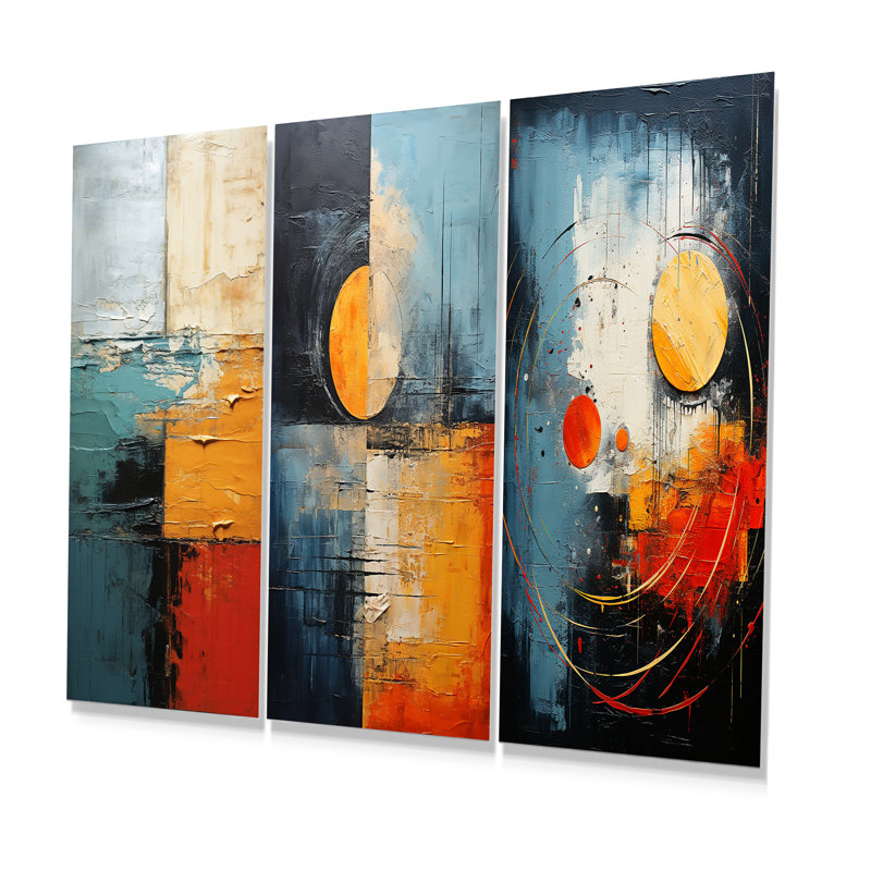 «Red and Blue Abstracted Taste - Abstract Shapes», ensemble de 3 reproductions d'art mural en métal, H 32 po x l 48 po