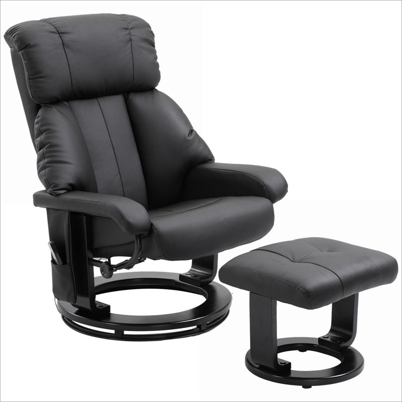 Fauteuil inclinable en faux cuir avec repose-pieds FlowLuxe, Noir