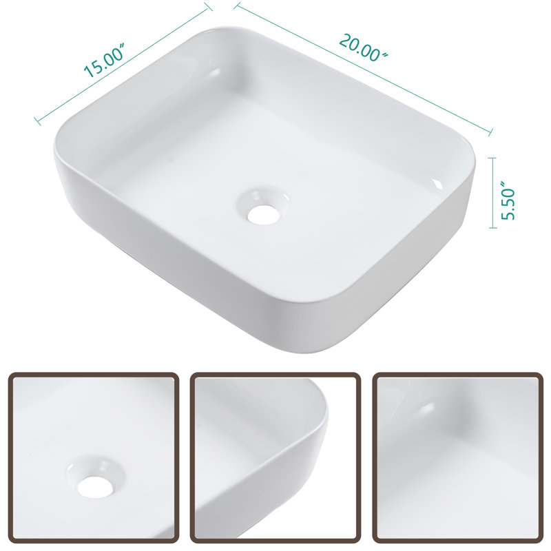 MONSFEST 15'' Ceramic Rectangular Bathroom Sink