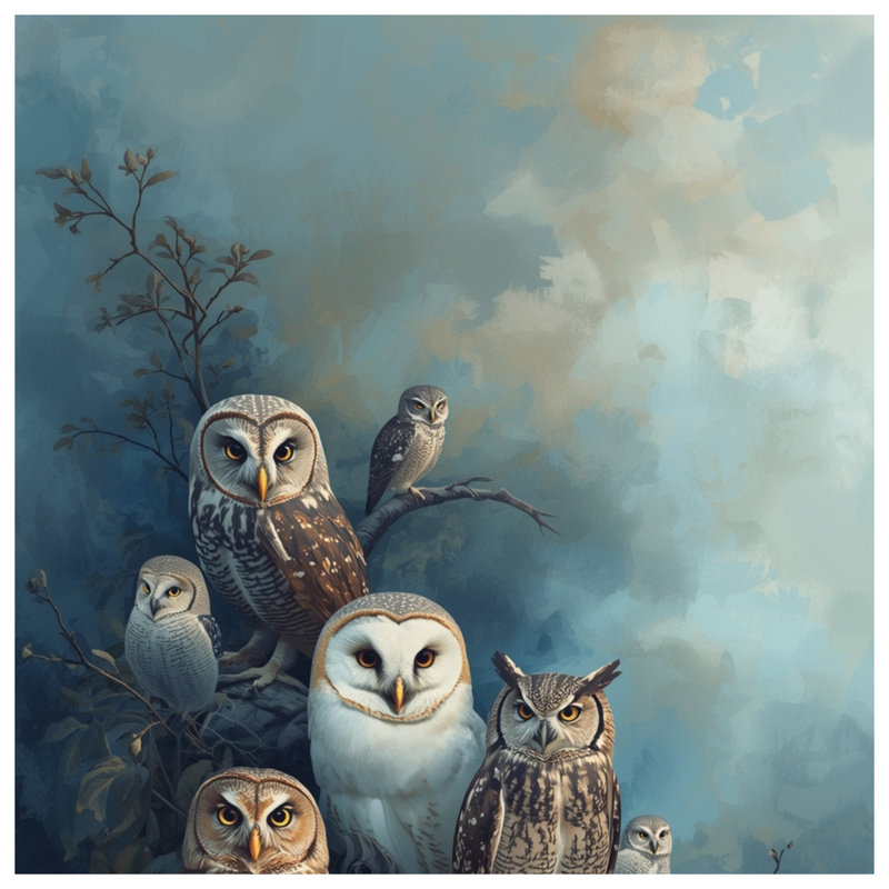 Group of Owls, L 60 po x H 80 po