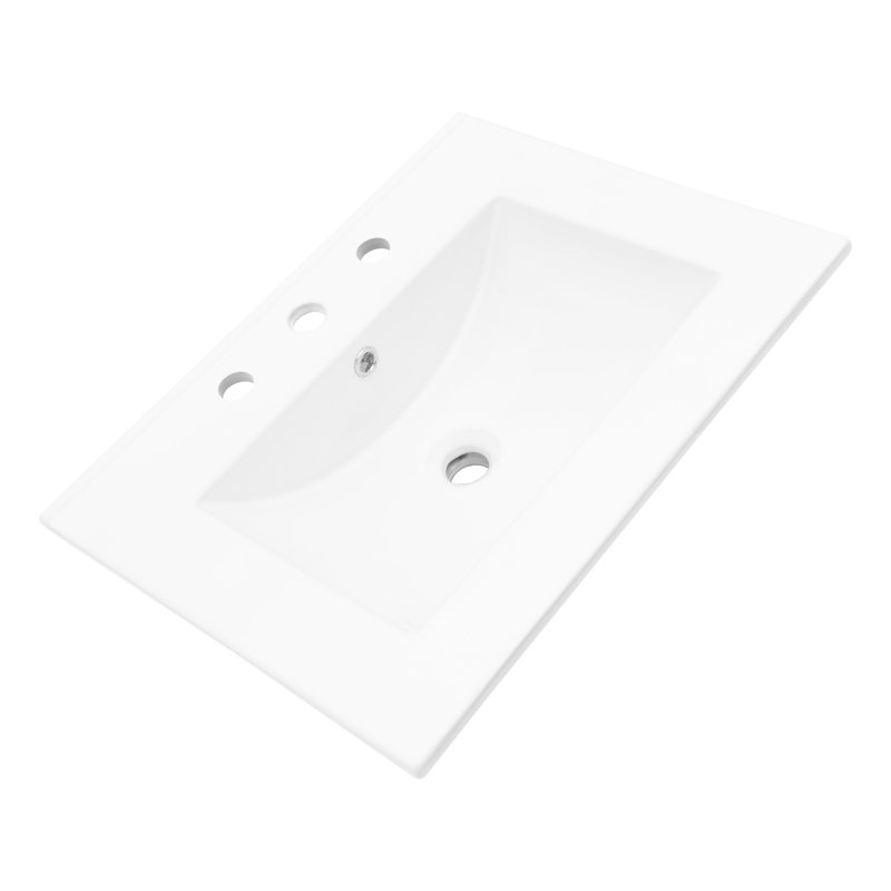 Plateau de meuble-lavabo en céramique blanc 24 po x 18 po - Teinture, trop-plein, 3 trous de robinet, espace généreux, Triple