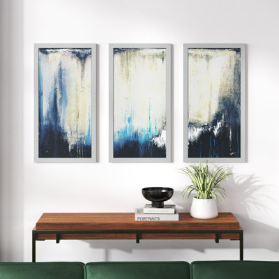 «Marine Blue Illusion II» par Patricia Pinto - peinture sur cadre 3 pièces