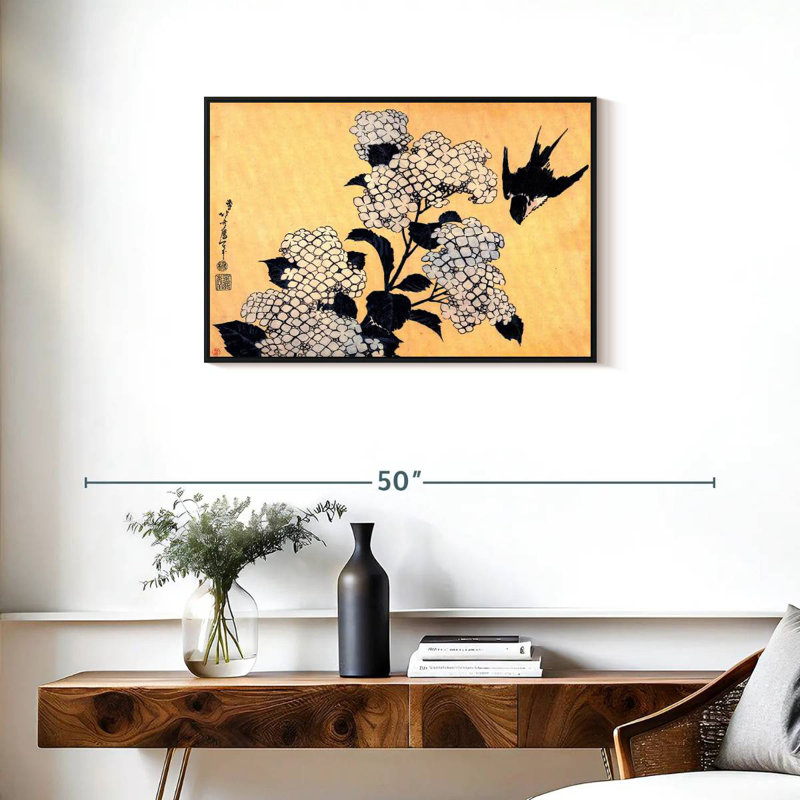 Harnek Hydrangea And Swallow, 21" H x 31" W