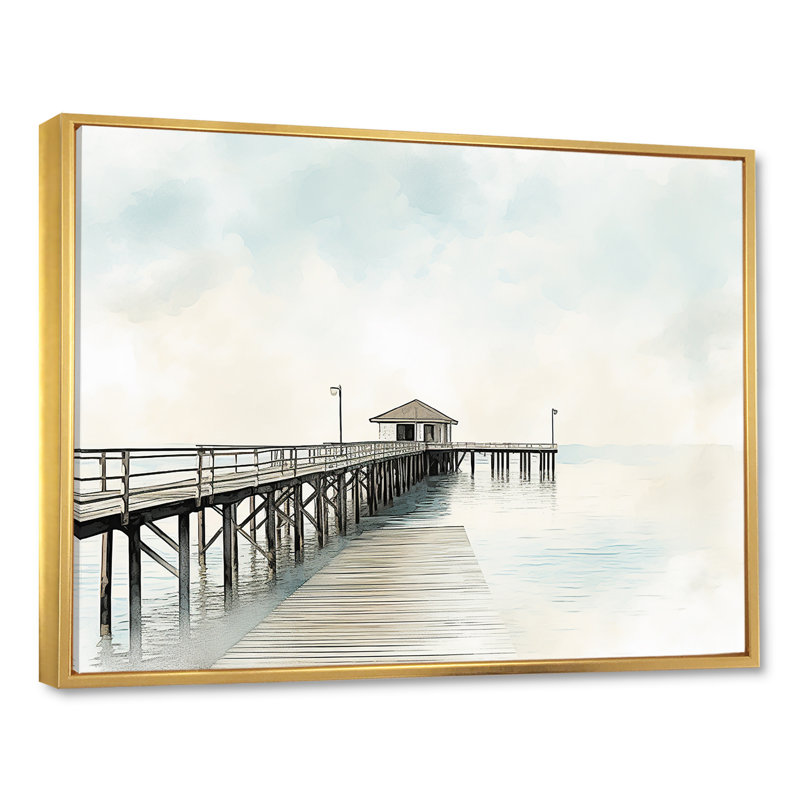 Quan - Reproduction d'art mural plage et océan, H 24 po x l 32 po x P 1 po, Cadre flottant doré