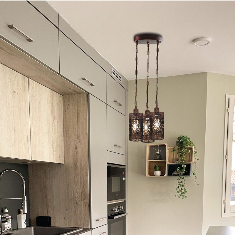 Mohn 3 - Light Cluster Cylinder Pendant, Rustic Red