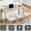 Table de bar 4 pièces avec prises et chargeurs, 3 tabourets rembourrés en chêne, placement derrière, surface en imitation bois, assises confortables en chêne, type C, assises en lin respirant, revêtement en caoutchouc