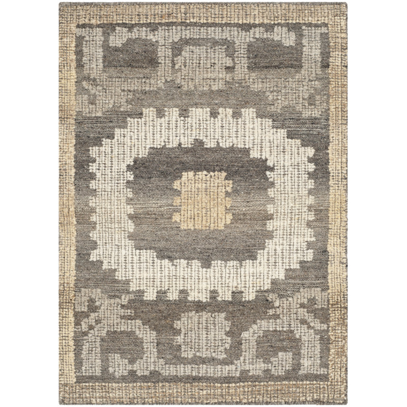 Bakerhill Hand Knotted Wool/Cotton Southwestern Rug in Ivory/Brown, Rectangle 2' x 3'