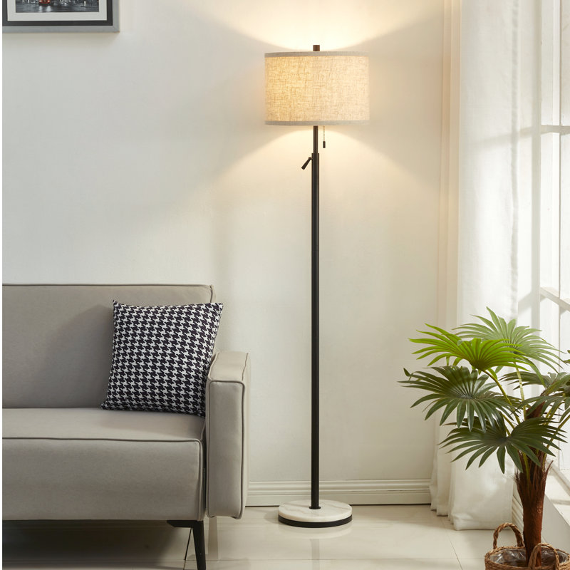Vondell 64'' Modern Marble Floor Lamp Flexible Adjustment Height with Pull Chain Switch, Black/White Marble