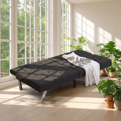 Civil 68.1" W x 32.9" D x 32.3" H Wood Frame Faux Linen Convertible Futon Sofa Bed