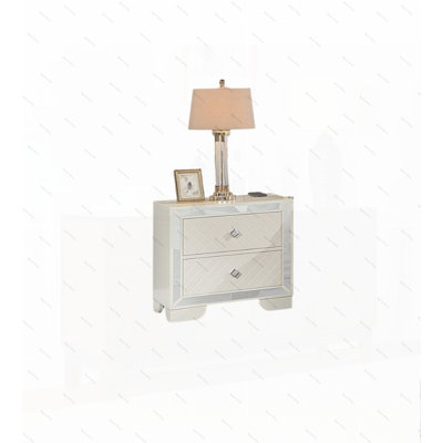 Classic Luxury Look Cream 1pc Nightstand Wooden Bedside Table 2x Drawers w Mirror Glass Panel Bedroom Furniture
