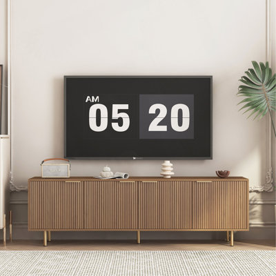 Wood Modern TV Stand Fluted 68" T, Entertainment Centre With Storage Doors, TV Console Media Cabinet,  For 55+ Inch TV, Living Room