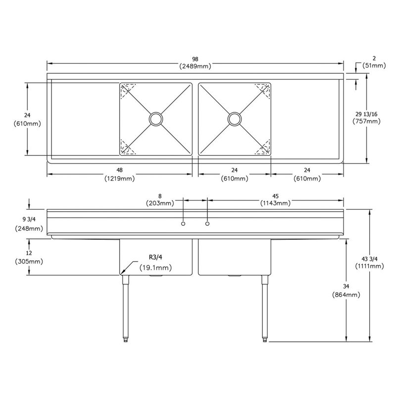 Dependabilt 98" L x 29.81" W Free Standing Service Sink