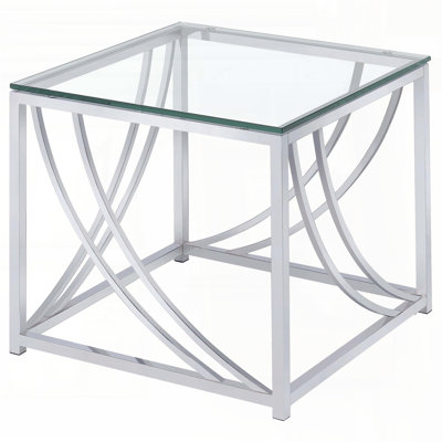 Chrome Square Glass Top End Table - Reflective Metallic Finish, Sturdy Metal Legs