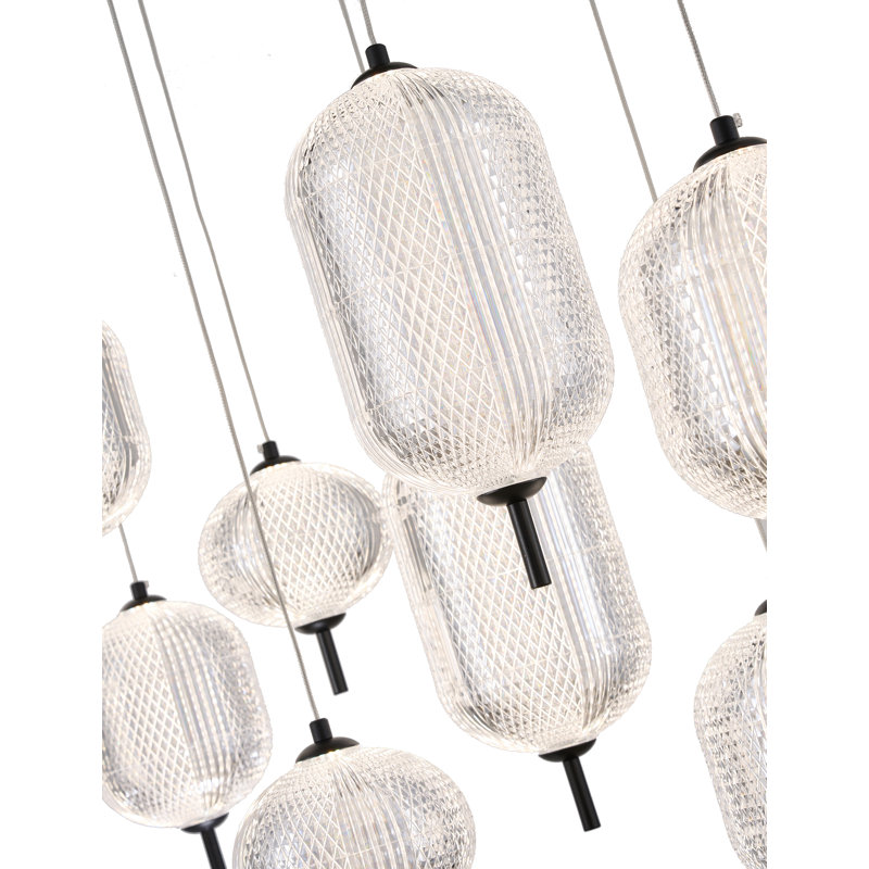 Lustre 12 lumières DEL noir satiné avec abat-jour PC, Noir satiné
